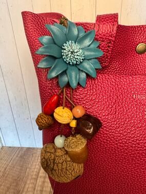 Summer Daisy Blue Purse Charm Genuine Leather Sunflower Flower Bag Charm NEW!